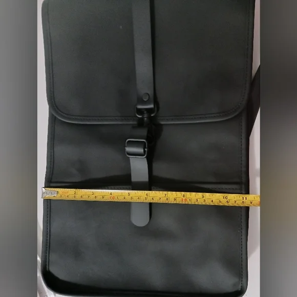 Rains Black Minimalist Backpack with Flap Closure